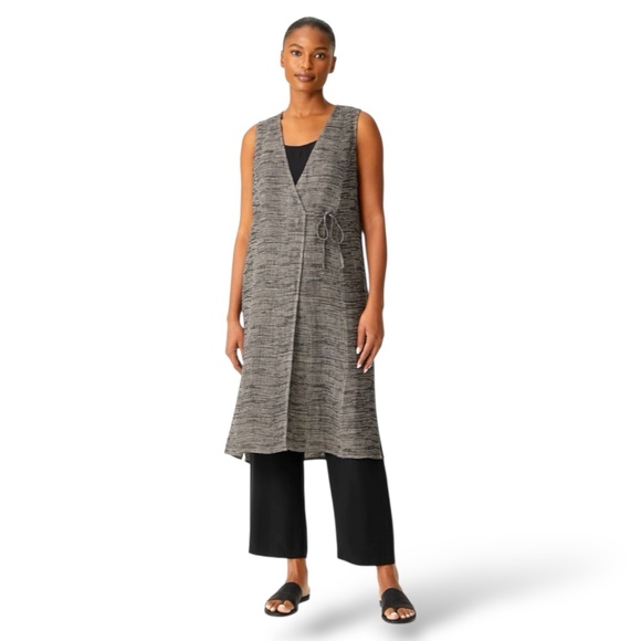 EILEEN FISHER Organic Linen Gauze Strata Wrap Top w/ Silk Ties Sz M - Picture 1 of 11